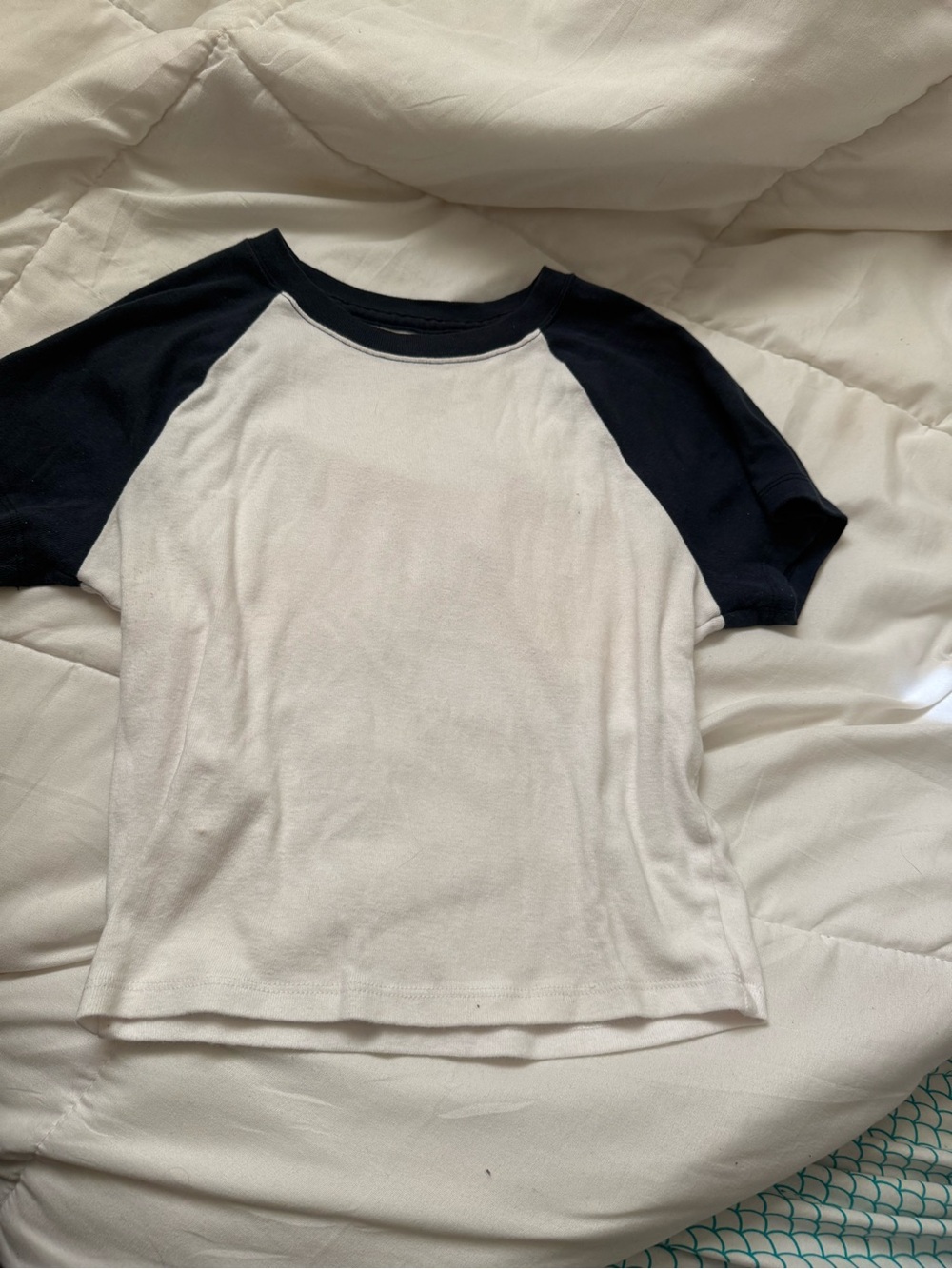 Hollister White and Navy Short Sleeve Raglan Tee